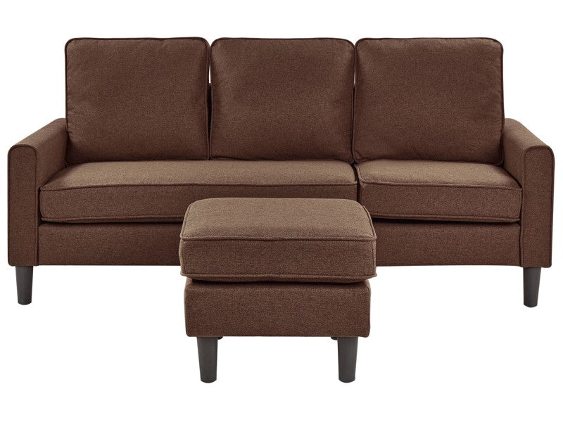 3-Seater Brown with Ottoman Footstool Upholstered Mid Century Beliani