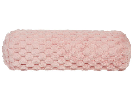 Decorative Cushion Pink Wool Faux Fur Solid Pattern 22 x 60 cm Boho Dcor Accessories Bedroom Living Room Beliani