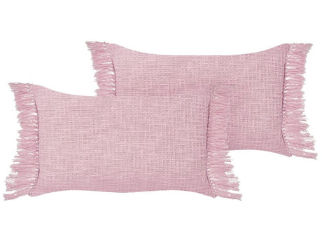 Set of 2 Cushions Pink Cotton 40 x 60 cm with Tassels Scatter Cushions Living Room Textiles Beliani