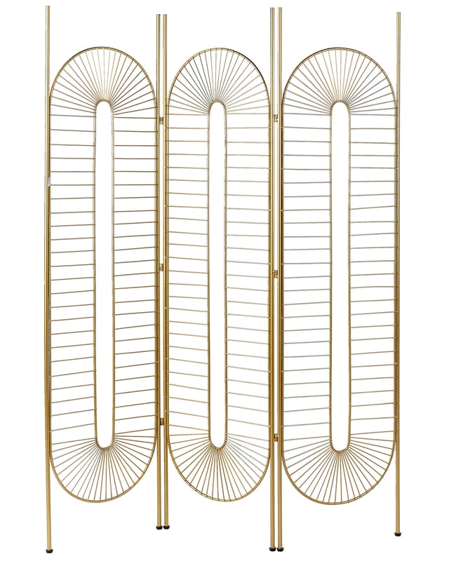 Room Divider Gold Metal Iron Frame 3 Panels Folding Decorative Screen Partition Beliani