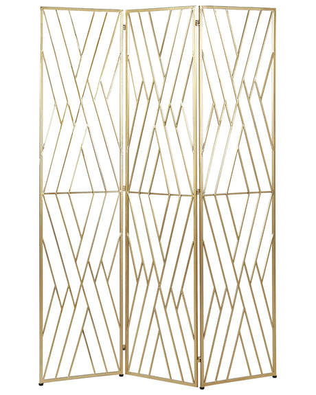 Room Divider Gold Metal Iron Frame 3 Panels Folding Decorative Screen Partition Beliani