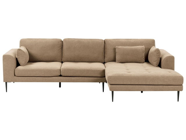 Left Hand Corner Sofa Light Brown Fabric Upholstered L-Shaped Tufted Cushioned Seat with Scatter Cushions Beliani