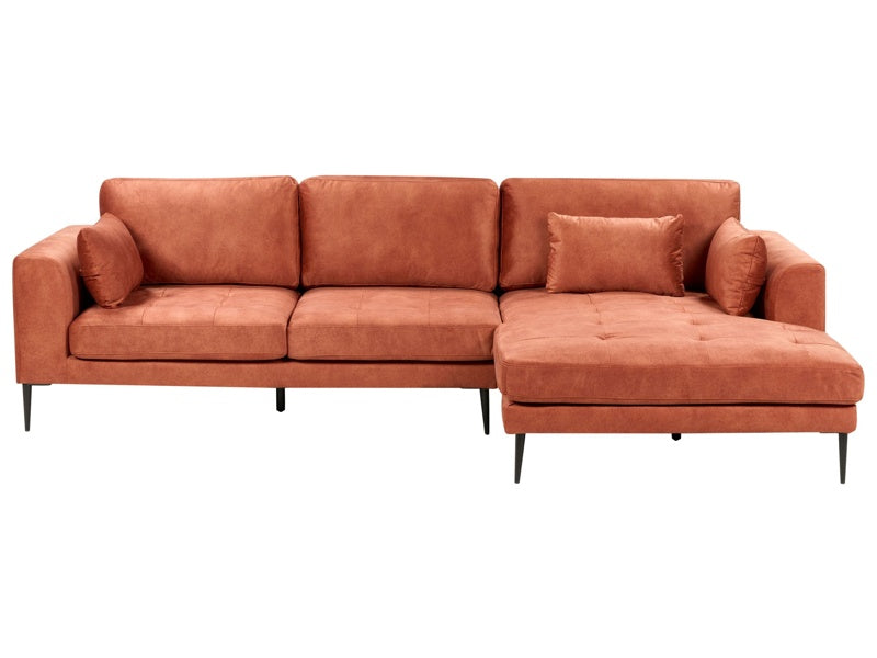 Left Hand Corner Sofa Orange Velvet Upholstered L-Shaped Tufted Cushioned Seat with Scatter Cushions Beliani