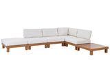 Garden Modular Corner Sofa Set White Cushions Light Wood Effect Aluminium Frame with Coffee Table Beliani