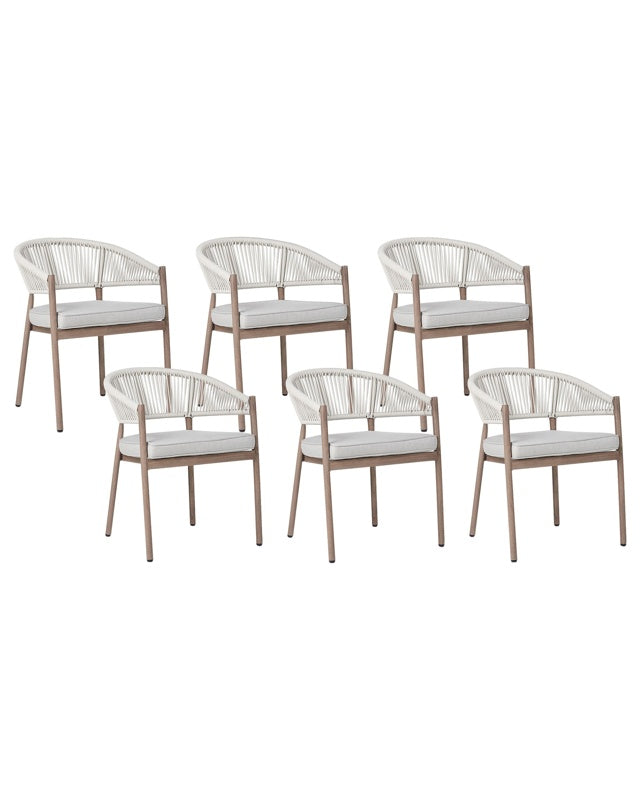 Set of 6 Garden Chairs Dark Wood and Taupe Tone Aluminium Heat Transfer Finish Frame Stackable Outdoor Patio Modern Beliani