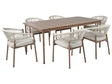 6 Seater Garden Dining Set Taupe and Dark Wood Aluminium Frame Tabletop 6 Chairs and Dining Table Beliani