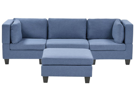 Modular Sofa with Ottoman Blue Fabric Upholstered 3 Seater with Ottoman Cushioned Backrest Modern Living Room Couch Beliani