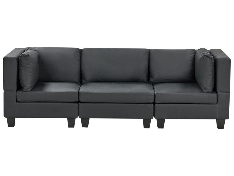 Modular Sofa Black Faux Leather Upholstered 3 Seater Cushioned Backrest Modern Living Room Couch Beliani