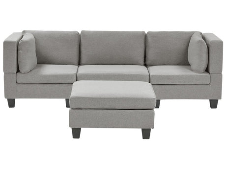 Modular Sofa with Ottoman Light Grey Fabric Upholstered 3 Seater with Ottoman Cushioned Backrest Modern Living Room Couch Beliani