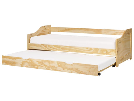 Kids Trundle Bed Light Wood Pine Frame EU Single Size Frame Extra Silde Out Frame Beliani