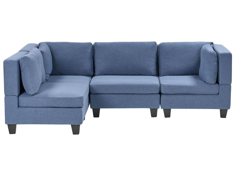 Modular Right Corner Sofa Blue Fabric Upholstered 4 Seater Cushioned Backrest Modern Living Room Couch Beliani