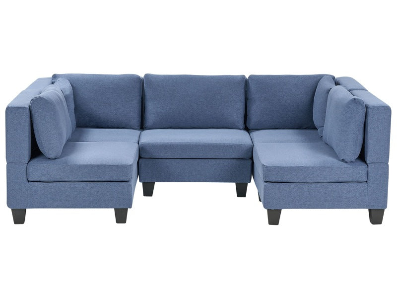 Modular Sofa Blue Fabric Upholstered U-Shaped 5 Seater with Ottoman Cushioned Backrest Modern Living Room Couch Beliani