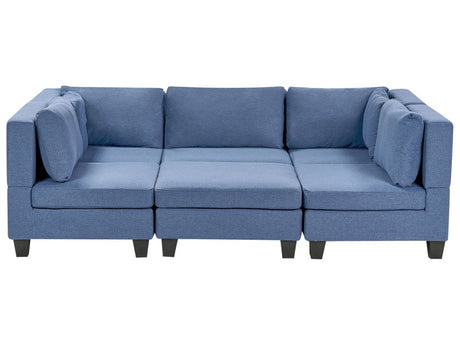 Modular Sofa with Ottoman Blue Fabric Upholstered U-Shaped 5 Seater with Ottoman Cushioned Backrest Modern Living Room Couch Beliani