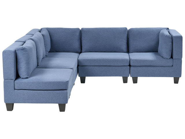 Modular Right Corner Sofa Blue Fabric Upholstered 5 Seater Cushioned Backrest Modern Living Room Couch Beliani