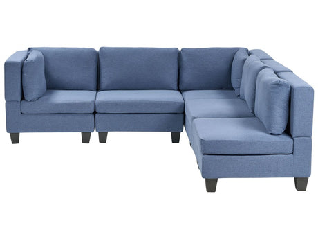 Modular Left Corner Sofa Blue Fabric Upholstered 5 Seater Cushioned Backrest Modern Living Room Couch Beliani