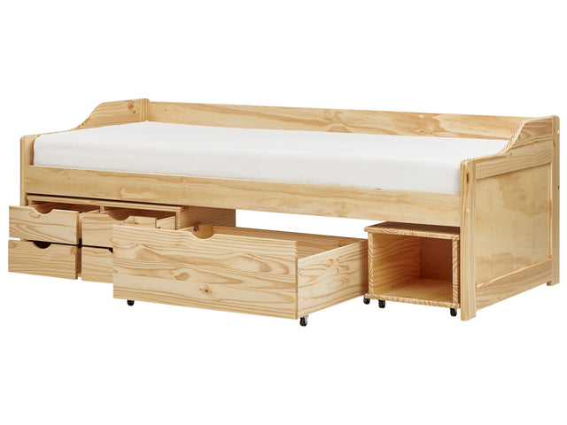 Kids Bed Light Wood with Storage Pine Frame EU Single Size Frame Beliani