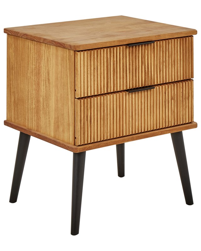 Bedside Table Light Wood Pine Wood 2 Storage Drawers Scandinavian Modern Design Bedroom Beliani