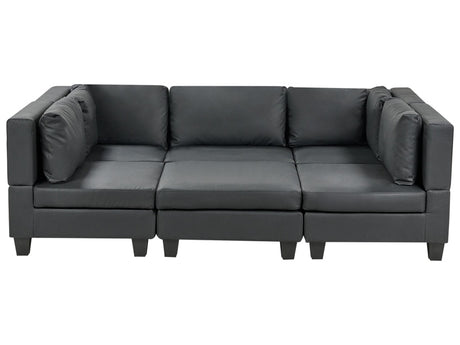 Modular Sofa with Ottoman Black Faux Leather Upholstered U-Shaped 5 Seater with Ottoman Cushioned Backrest Modern Living Room Couch Beliani