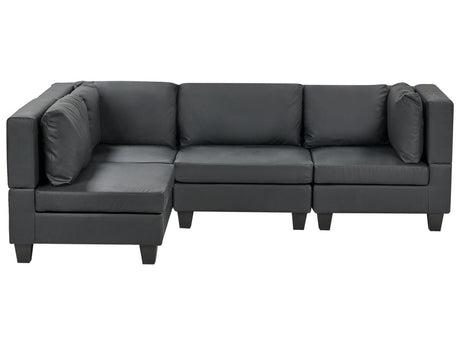 Modular Right Corner Sofa Black Faux Leather Upholstered 4 Seater Cushioned Backrest Modern Living Room Couch Beliani