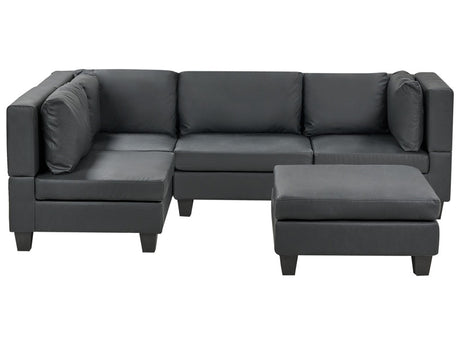 Modular 4 Seater Right Corner Sofa with Ottoman Upholstered Faux Leather Black Legs Cushioned Backrest Black Unstad Beliani