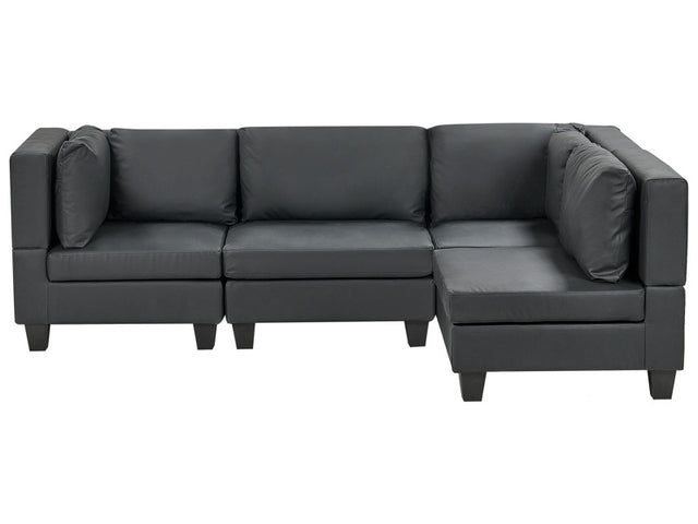 Modular Left Corner Sofa Black Faux Leather Upholstered 4 Seater Cushioned Backrest Modern Living Room Couch Beliani