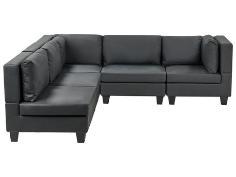 Modular Right Corner Sofa Black Faux Leather Upholstered 5 Seater Cushioned Backrest Modern Living Room Couch Beliani