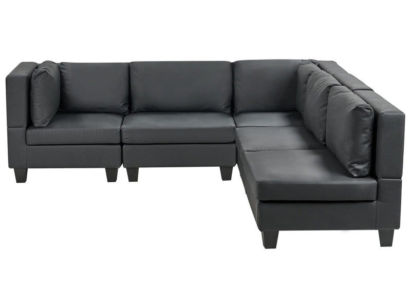 Modular Left Corner Sofa Black Faux Leather Upholstered 5 Seater Cushioned Backrest Modern Living Room Couch Beliani