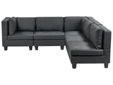 Modular Left Corner Sofa Black Faux Leather Upholstered 5 Seater Cushioned Backrest Modern Living Room Couch Beliani