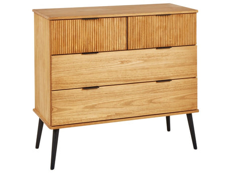 Chest of Drawers Light Wood Pine Wood 4 Drawers Modern Design Bedroom Living Room Beliani