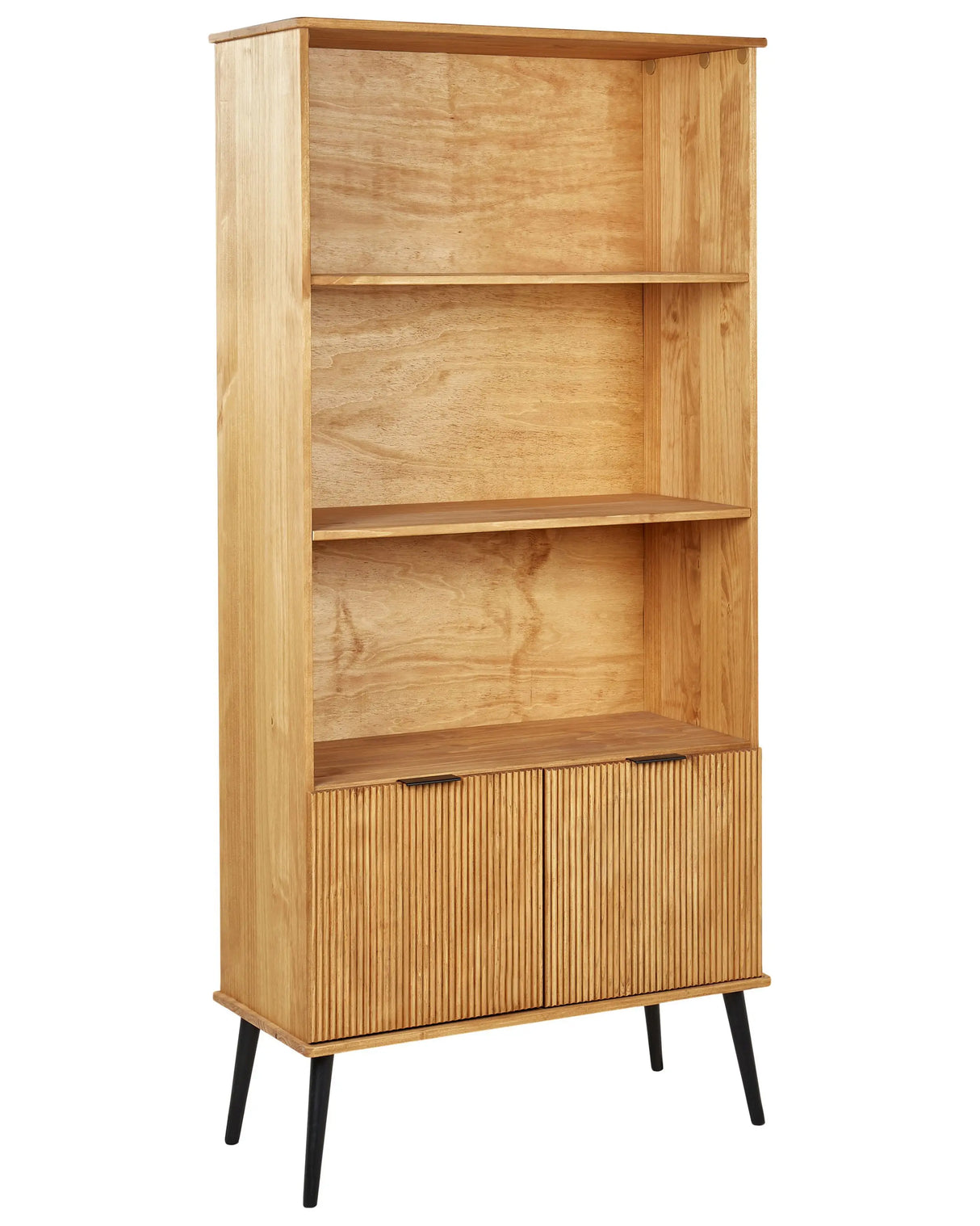 Bookcase Light Wood with Black Legs 2 Doors 3 Shelves Rustic Beliani