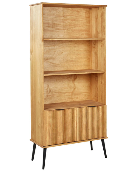 Bookcase Light Wood with Black Legs 2 Doors 3 Shelves Rustic Beliani