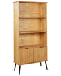 Bookcase Light Wood with Black Legs 2 Doors 3 Shelves Rustic Beliani