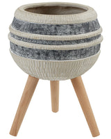 Plant Stand Beige and Grey Magnesium Round Solid Wood Base Tall Plant Pot Planter Beliani