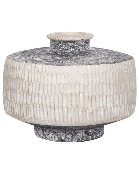 Flower Vase Beige and Grey Outdoor Indoor Flower Pot Traditional Boho Beliani