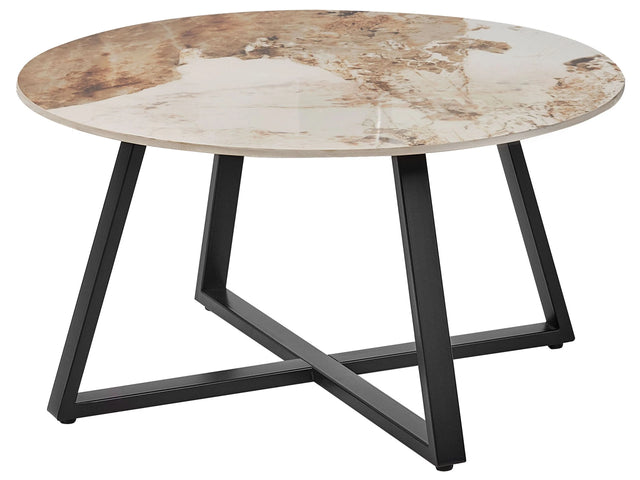 Coffee Table Black with White Ceramic Top Metal Frame  80 cm Round Marble Effect Modern Design Beliani