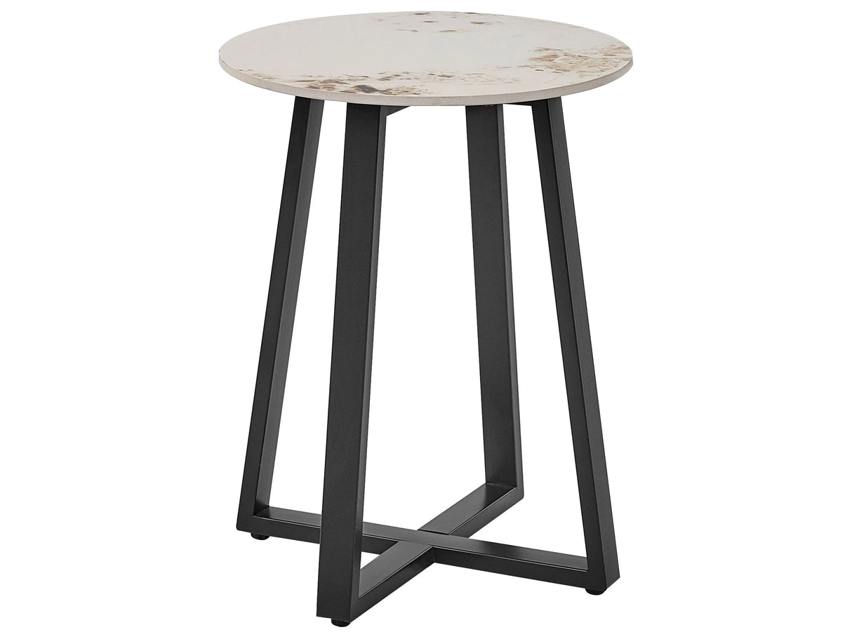 Side Table Black with White Ceramic Top Metal Frame  45 cm Round Marble Effect Modern Design Beliani