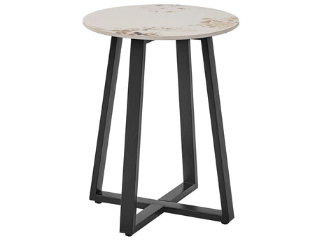 Side Table Black with White Ceramic Top Metal Frame  45 cm Round Marble Effect Modern Design Beliani