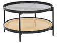 Coffee Table Black with Light Wood Glass Top Metal Frame  80 cm Round Shelf Viennese Braid Modern Design Beliani