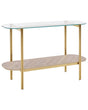 Console Table Gold with Light Wood Glass Top Metal Frame 120 x 41 cm Shelf Modern Design Beliani