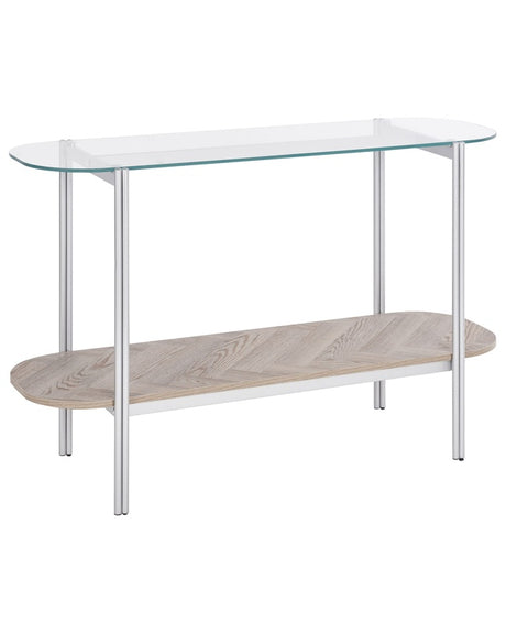 Console Table Silver with Light Wood Glass Top Metal Frame 120 x 41 cm Shelf Modern Design Beliani