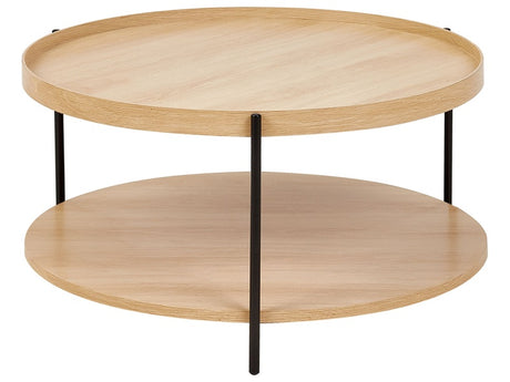 Coffee Table Black with Light Wood Metal Frame ø 78 cm Round Shelf Modern Design Beliani