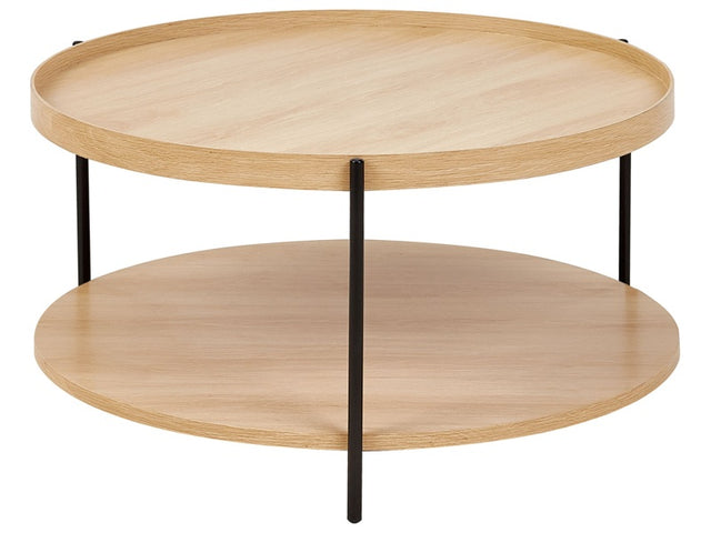 Coffee Table Black with Light Wood Metal Frame ø 78 cm Round Shelf Modern Design Beliani