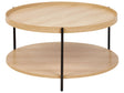 Coffee Table Black with Light Wood Metal Frame  78 cm Round Shelf Modern Design Beliani