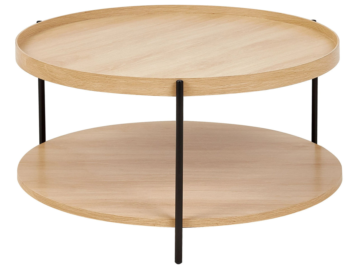 Coffee Table Black with Light Wood Metal Frame  78 cm Round Shelf Modern Design Beliani