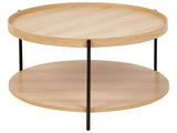 Coffee Table Black with Light Wood Metal Frame  78 cm Round Shelf Modern Design Beliani