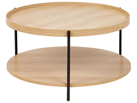 Coffee Table Black with Light Wood Metal Frame  78 cm Round Shelf Modern Design Beliani