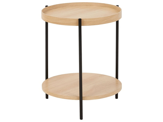 Side Table Black with Light Wood Metal ø 49 cm Frame Round Shelf Modern Design Beliani