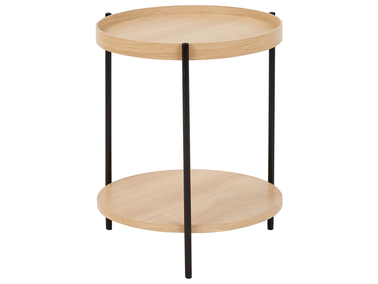 Side Table Black with Light Wood Metal  49 cm Frame Round Shelf Modern Design Beliani