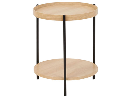 Side Table Black with Light Wood Metal  49 cm Frame Round Shelf Modern Design Beliani