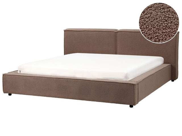 EU Super King Size Bed Brown Boucle Upholstery 6ft Slatted Base with Thick Padded Headboard Footboard Beliani